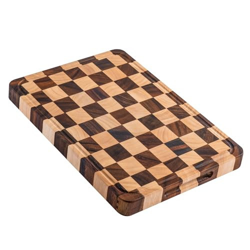 FYCTIO Cutting Boards for Kitchen, Large Acacia Wood Chopping Board, Thick Checkered Cutting Board with Juice Grooves & Handles, Charcuterie Board Butcher Block with Gift Box, 16" x 11" x 1.4" | Amazon (US)