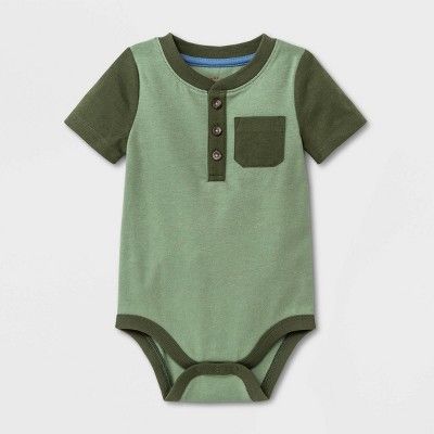 Baby Boys' Henley Colorblock Pocket Bodysuit - Cat & Jack™ Sage Green | Target