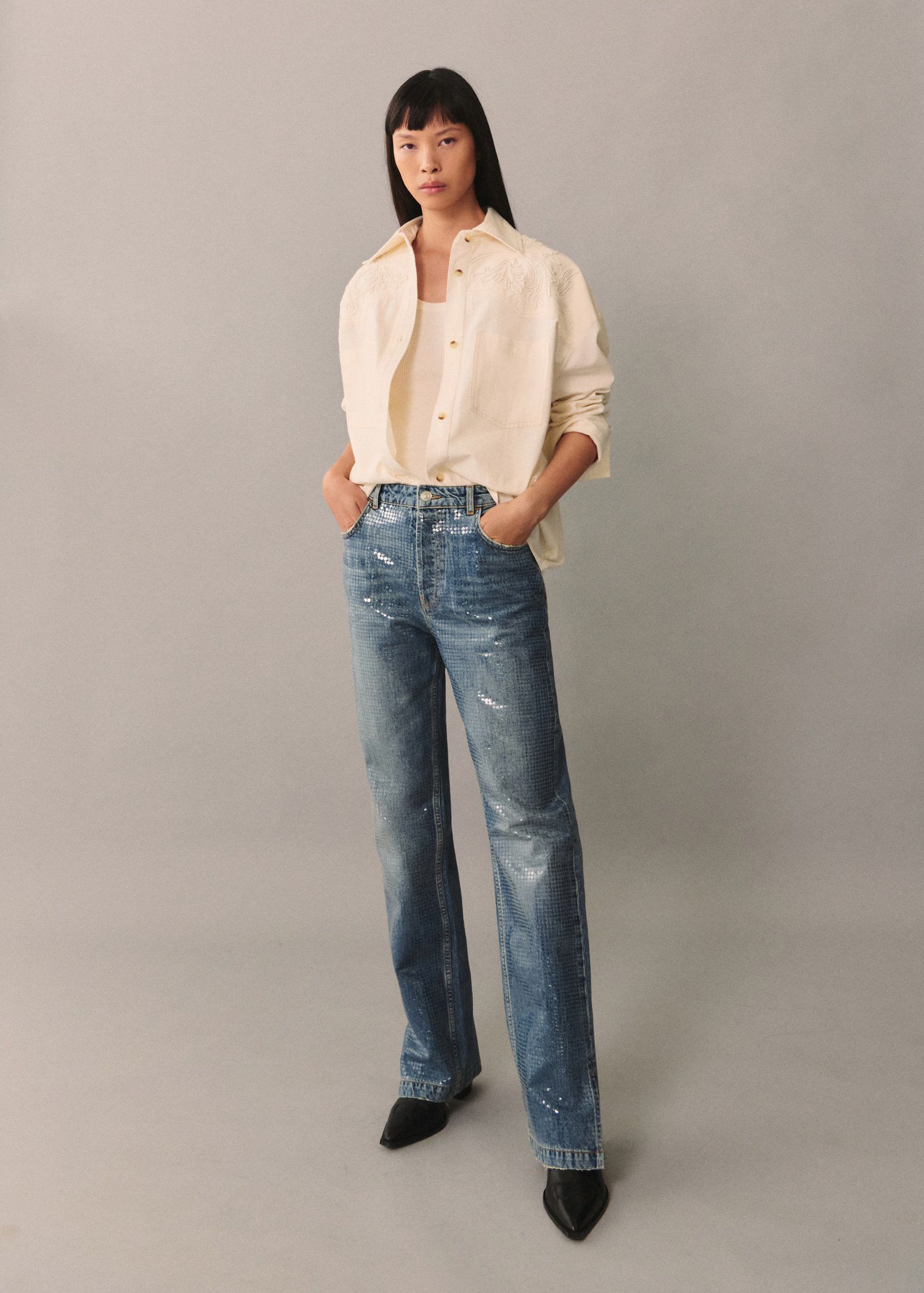 Jeans with sequins under slits | MANGO (US)