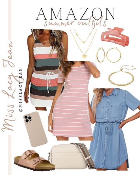 Amazon outfit finds include dresses, handbag, slide sandals, phone case, bracelet, earrings, necklace, and hair clip.

Summer outfits, dressy casual, Amazon finds, looks for less

#LTKfindsunder50 #LTKshoecrush #LTKstyletip