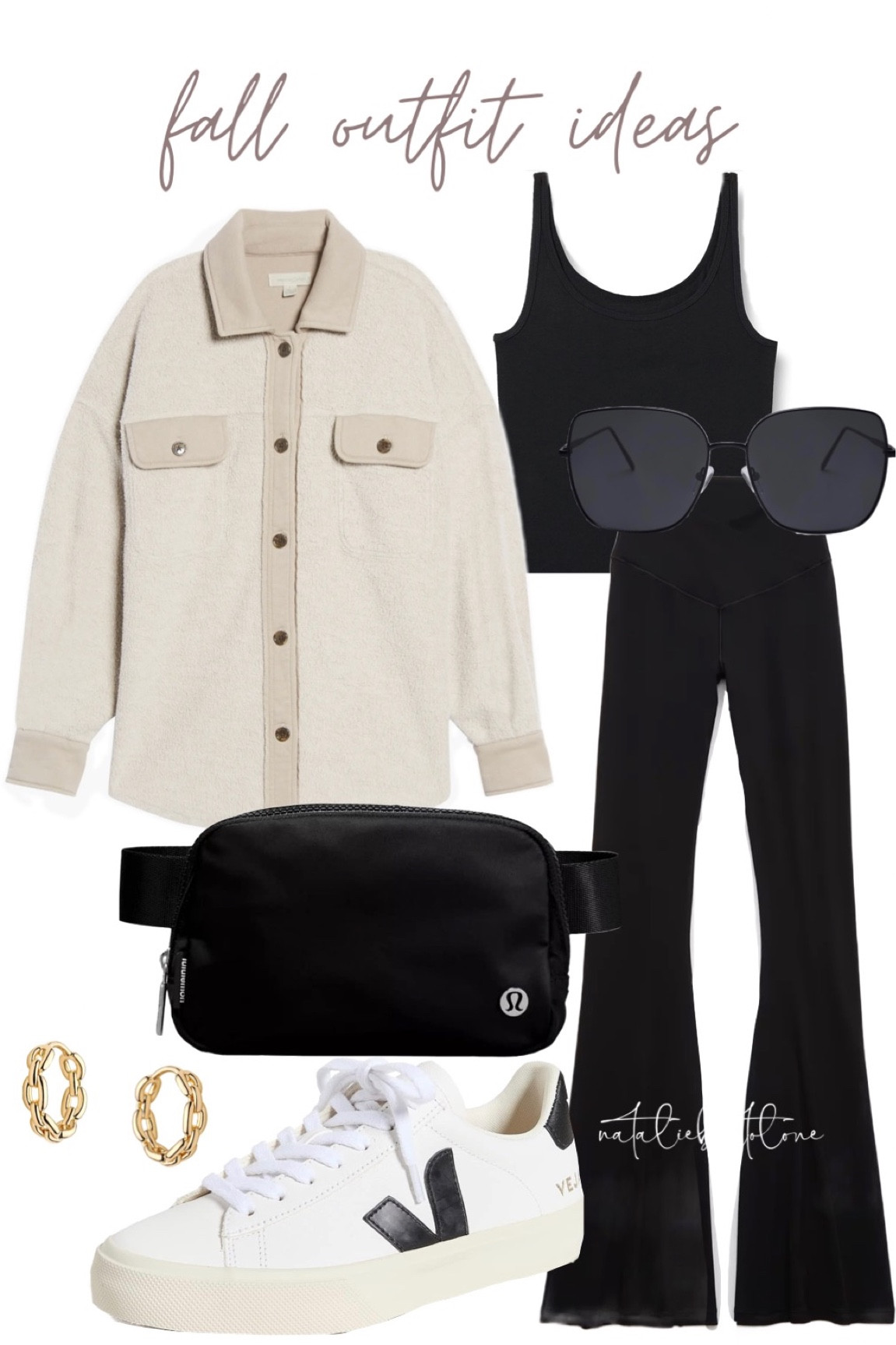 fall outfit idea! flare leggings. cream shacket. lululemon belt bag. veja sneakers! 

#LTKstyletip #LTKFind #LTKSeasonal