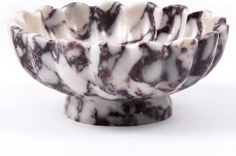 8" Calacatta Viola Marble Pedestal Bowl, Fluted Scalloped Fruit Bowl | Amazon (US)