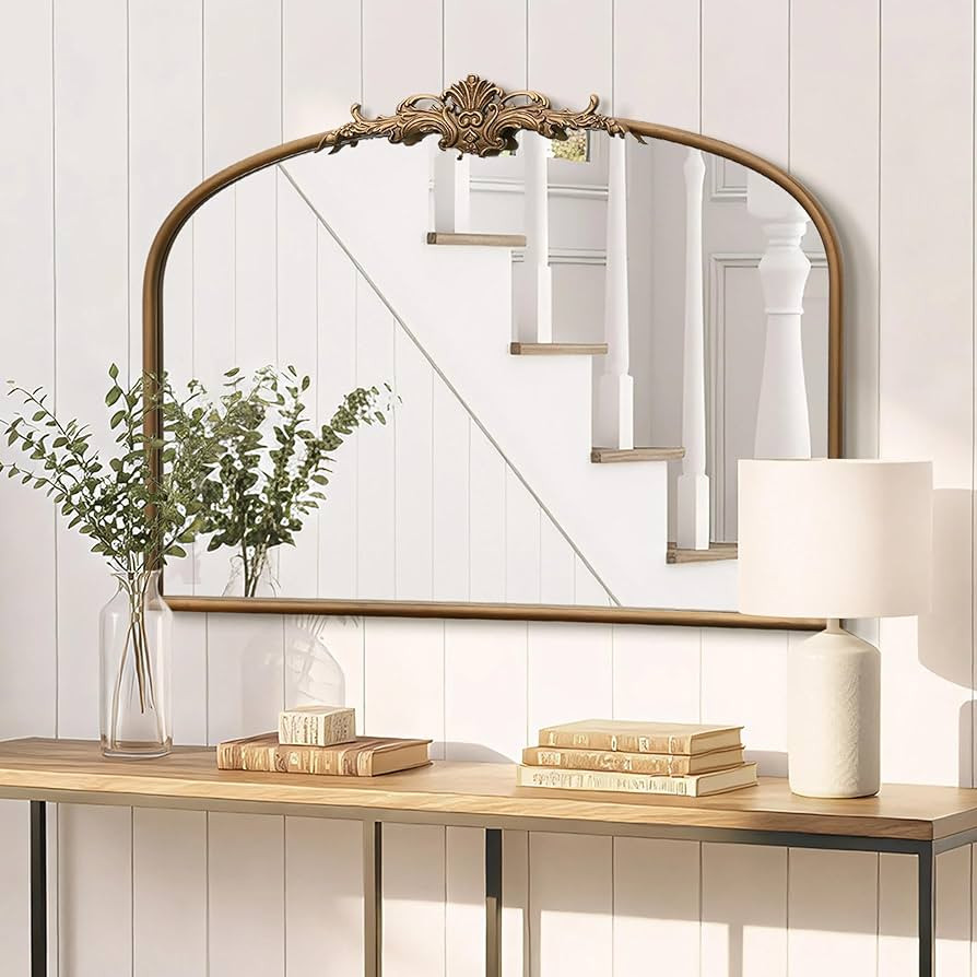 Besdomus Vintage Arched Gold Mirror: 32"x24" Large Gold Vintage Wall Mounted Mirror - Baroque Tra... | Amazon (US)