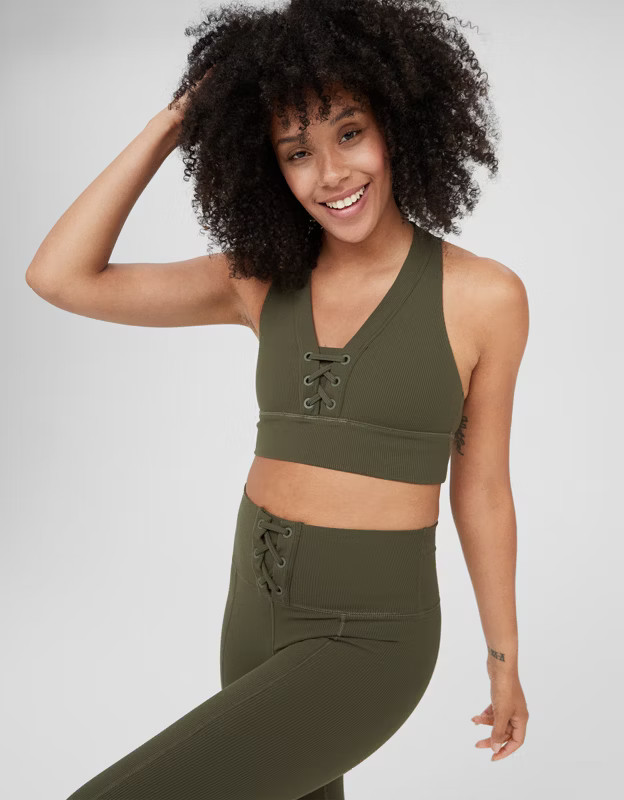 OFFLINE Ribbed Lace Up Sports Bra | American Eagle Outfitters (US & CA)