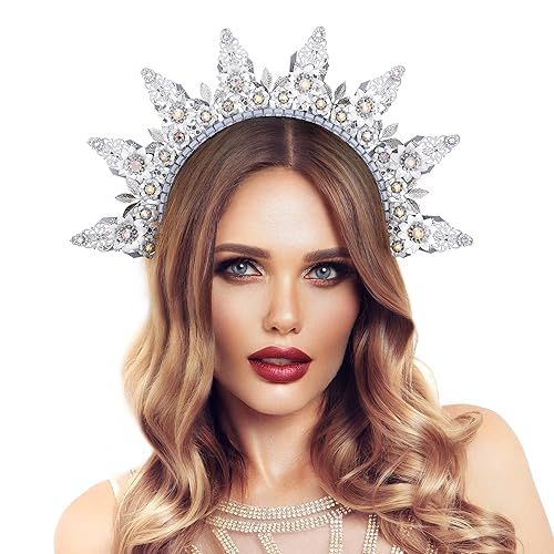 COSUCOS Silver Halo Crown Headband - Goddess Headpiece Spiked Queen Crowns Virgin Mary Tiara for ... | Amazon (US)