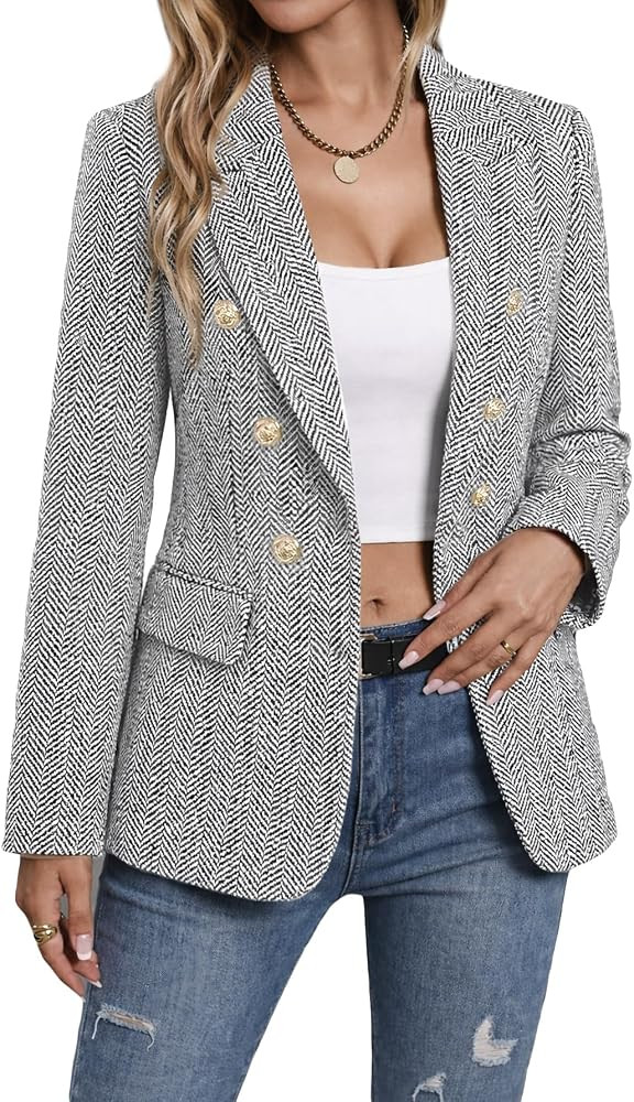 2026 Women's Tweed Plaid Blazer Jacket - Fully Lined Fashion Business Casual Elegant Work Coat wi... | Amazon (US)
