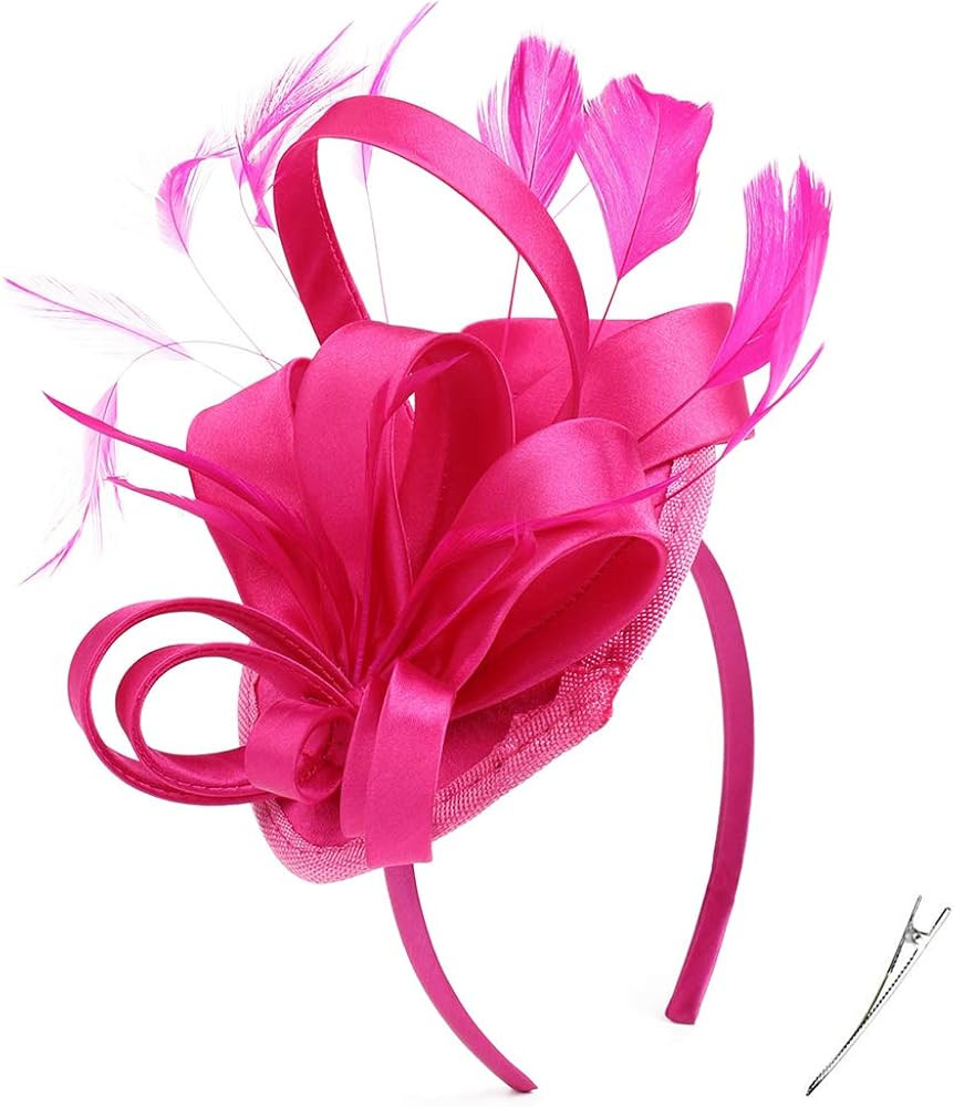 Fascinator Hats Feather Satin Kentucky Derby Tea Party Hat Wedding Church Bridal Headwear for Women  | Amazon (US)