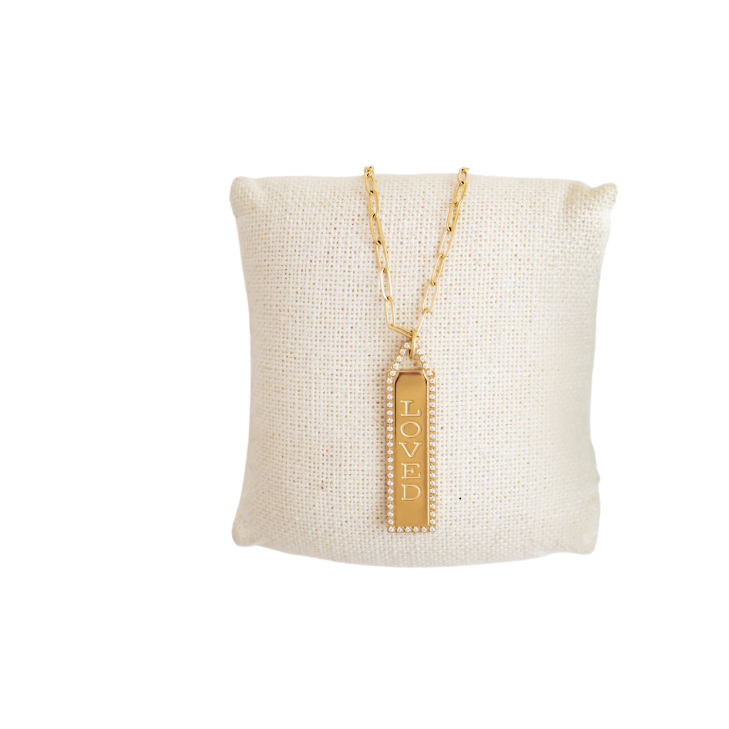 Yellow Gold LOVED Tag Paperclip Necklace | LA ENOVESÉ DESIGNS