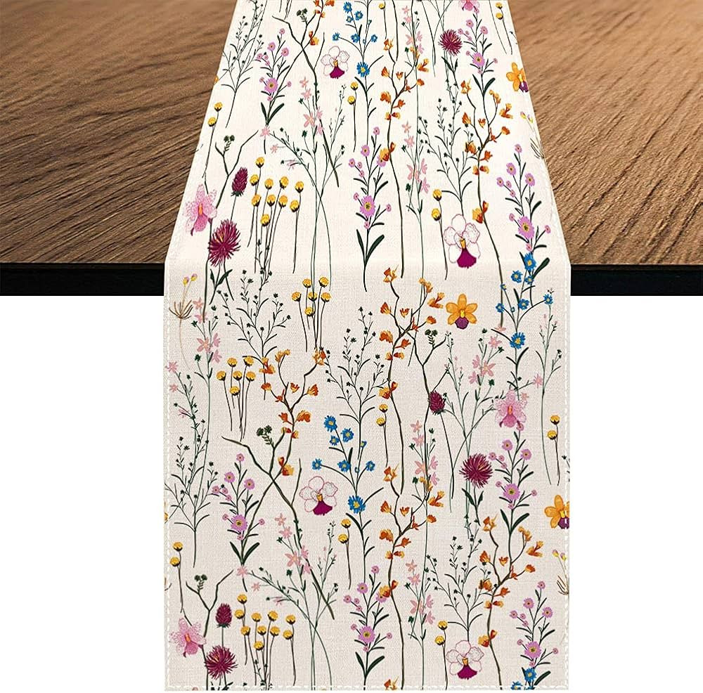 Watercolor Wild Flowers Table Runner, Seasonal Summer Holiday Kitchen Dining Table Decoration for... | Amazon (US)
