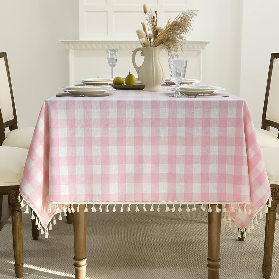 Romanstile Valentines Pink Gingham Tablecloth Rectangle, Waterproof Heavy Duty Linen Cotton Check... | Amazon (US)