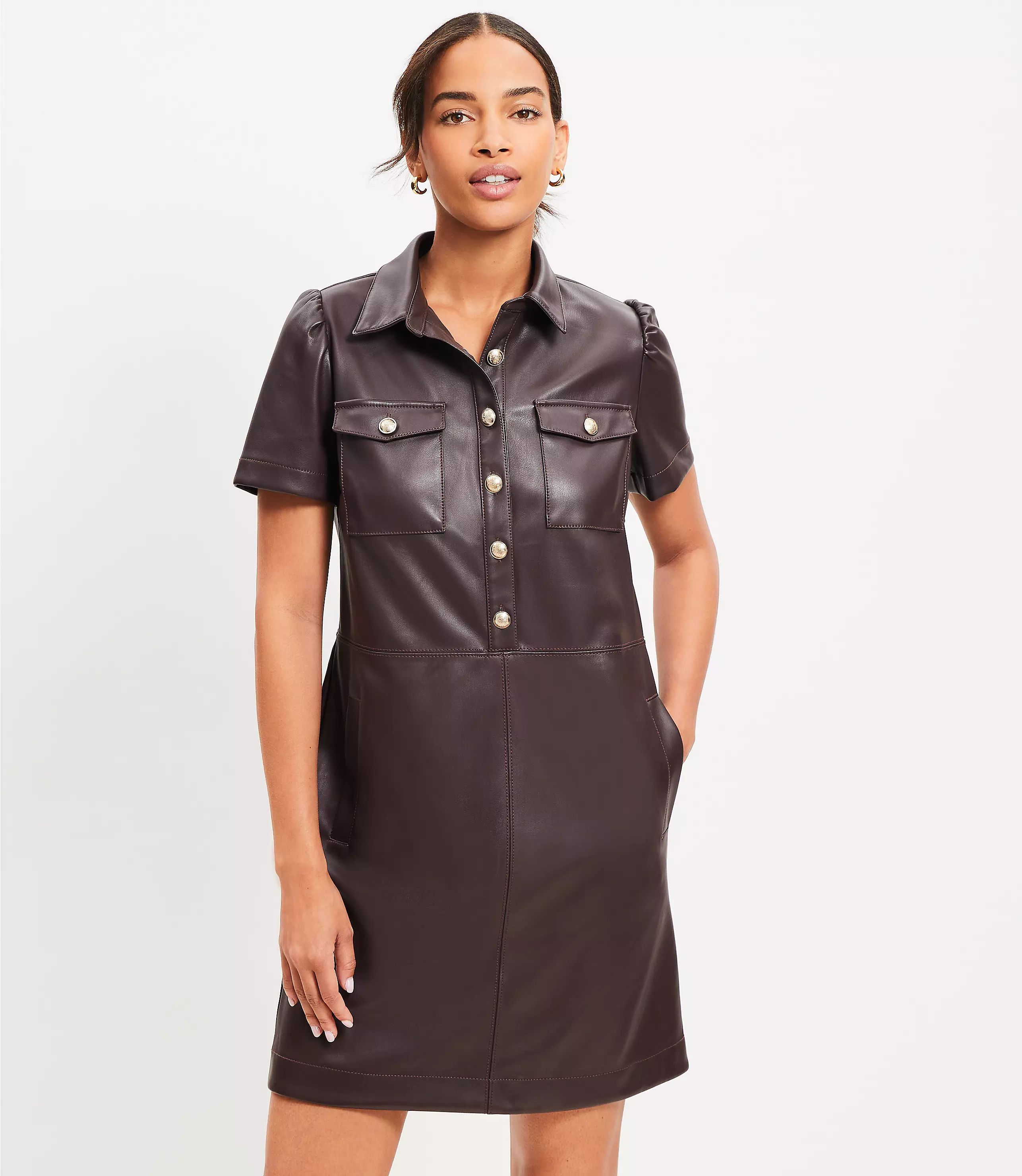 Petite Faux Leather Pocket Shift Dress | LOFT