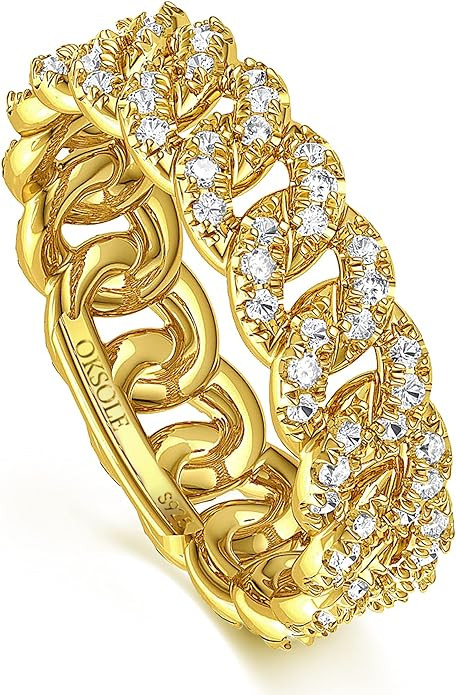 gold rings for women chain link ring 925 silver Stackable ring | Amazon (US)