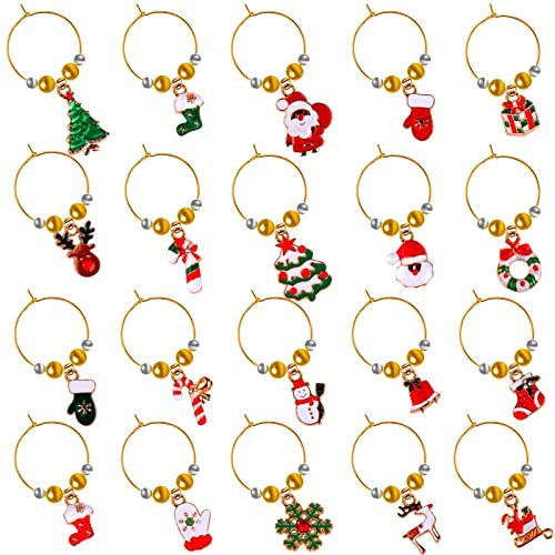 AIERSA Christmas Wine Glass Charms for Stem Glasses, 20 Pcs Wine Glass Markers, Drink Tags Identifier for Christmas Party Favors, Christmas Gift for Wine Lovers | Amazon (US)