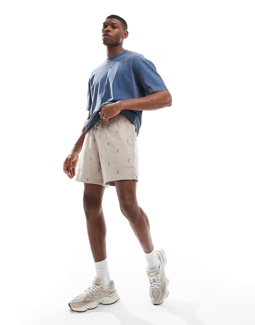 Hollister loose fit pull on short with lobster print detail in grey | ASOS (Global)