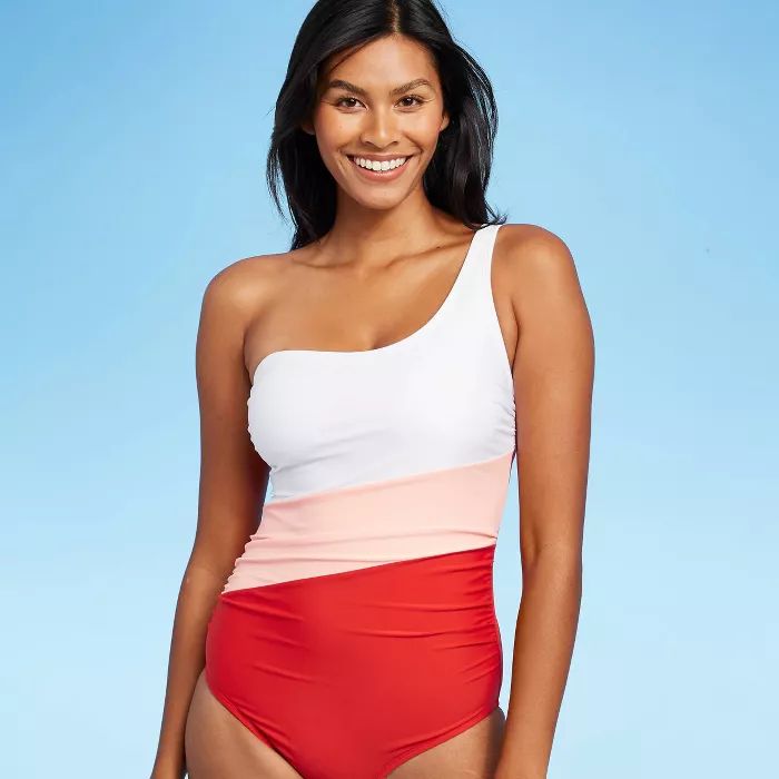 Women's Colorblock One Shoulder Classic One Piece Swimsuit - Kona Sol™ | Target