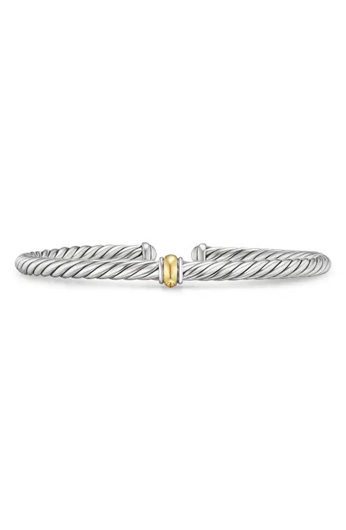 David Yurman Cable Flex Station Bracelet in Sterling Silver with 14K Yellow Gold, 4mm in Silver/Gold at Nordstrom, Size Small | Nordstrom