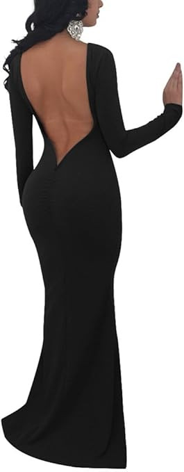 TOB Women's Sexy Long Sleeve Backless Ruched Evening Prom Mermaid Dress | Amazon (US)
