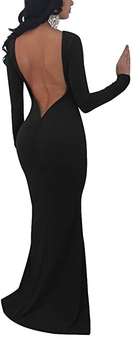 TOB Women's Sexy Long Sleeve Backless Ruched Evening Prom Mermaid Dress | Amazon (US)