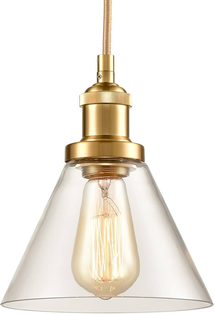 Modern Gold Pendant Lighting for Kitchen Island Brass Cone Clear Glass Pendant Light Mini Hanging... | Amazon (US)