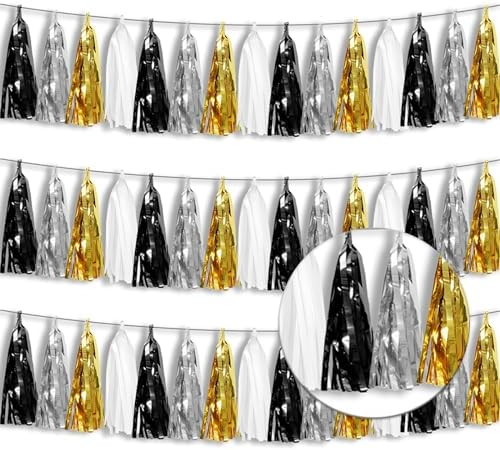 3P Metallic Fringe Tassel Banner Garland Foil Tinsel Streamer Wall Hanging Curtain Backdrop Banne... | Amazon (US)
