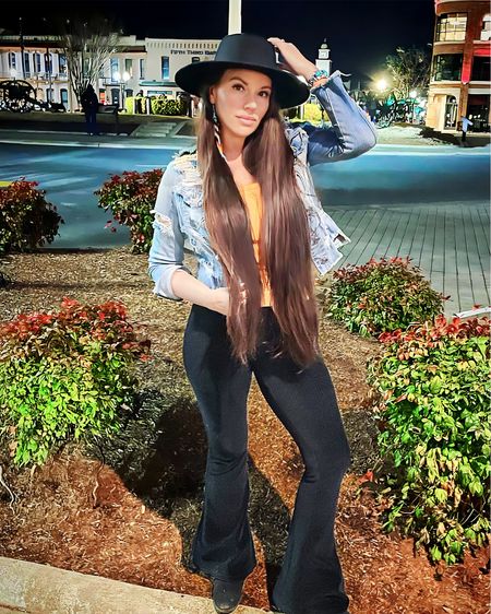 I love strolling around the town square! Today, I’m sporting my cozy Free People flare jeans. Whenever possible, I throw on a classic straight-brimmed hat to complete my outfit. 🪶

#LTKSeasonal #LTKstyletip #LTKover40