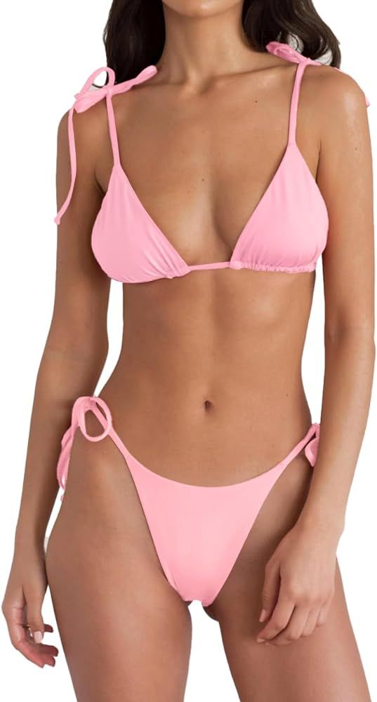 Bikini Sets for Women Adjustable Sexy String Bikini Two Piece Bathing Suits V Neck Push Up Triang... | Amazon (US)
