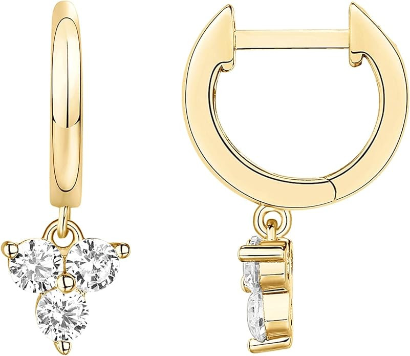 PAVOI 14K Gold Plated 925 Sterling Silver Post Huggie With Dangle | Small Gold Hinged Hoop Earrin... | Amazon (US)