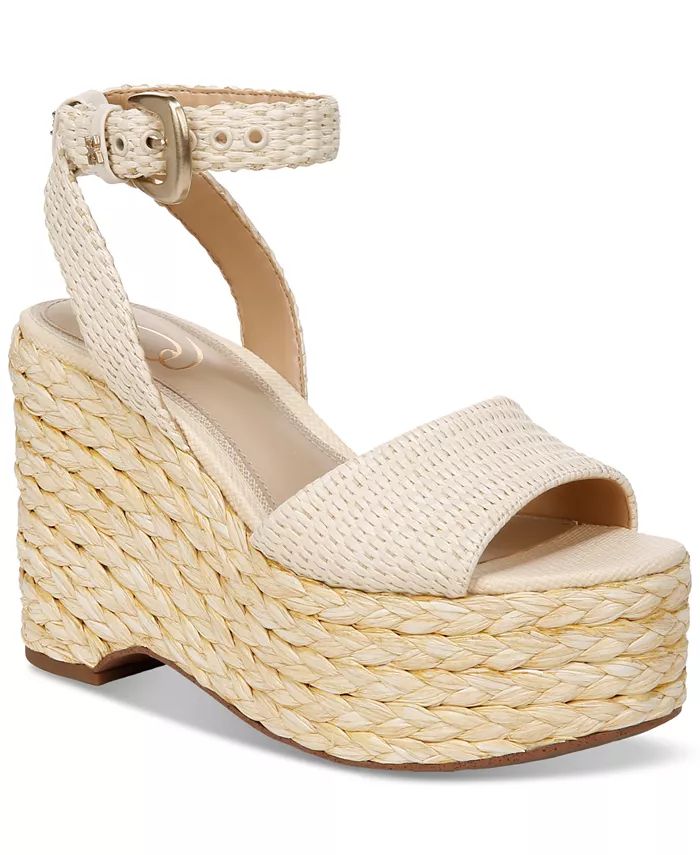 Women's April Ankle-Strap Raffia-Wedge Sandals | Macy's