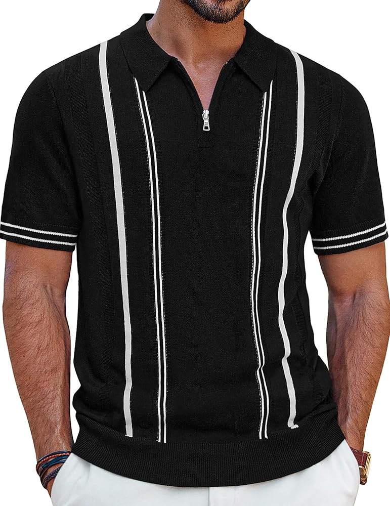 PJ PAUL JONES Mens Knit Polo Shirts Short Sleeve Quarter Zip Golf Shirt Vintage Shirts for Men | Amazon (US)