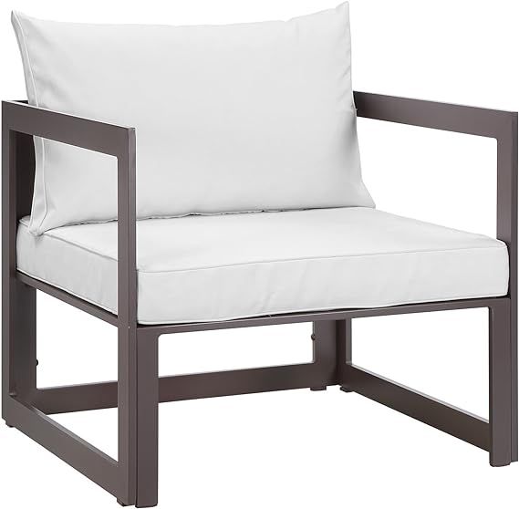 Modern Urban Contemporary Outdoor Patio Armchair, Brown White Fabric Steel | Amazon (US)