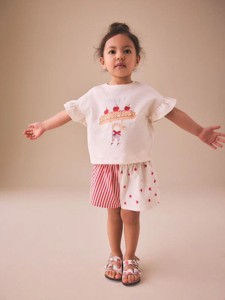 Ecru White Bunny Cherry Short Sleeve T-Shirt and Shorts Set (3mths-7yrs) | Next US