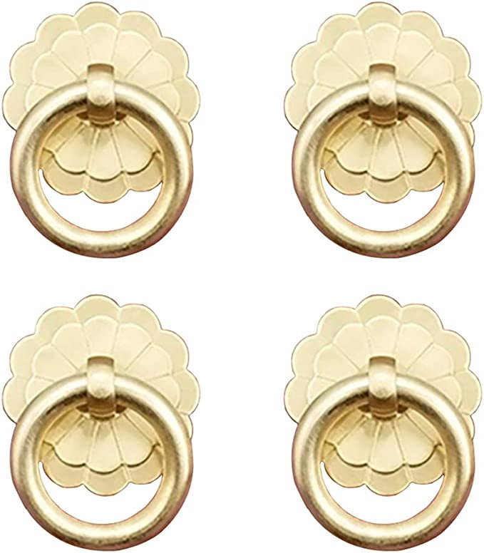Tiazza 4Pcs Antique Brass Ring Pulls Handle Kitchen Cabinets Wardrobe Drawer Vintage Furniture Ha... | Amazon (US)