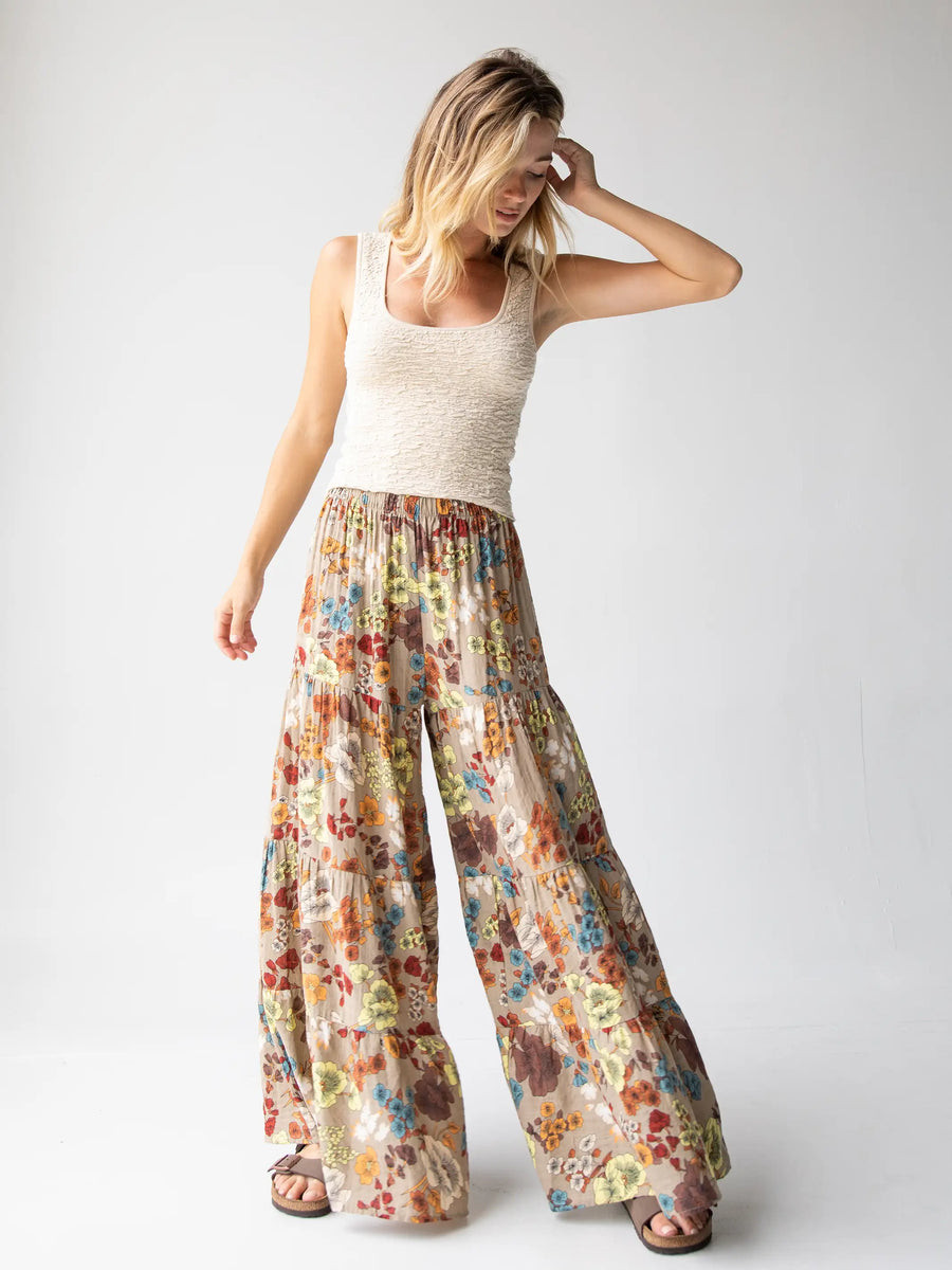 Patti Palazzo Pant - Tan Cream Floral | Natural Life