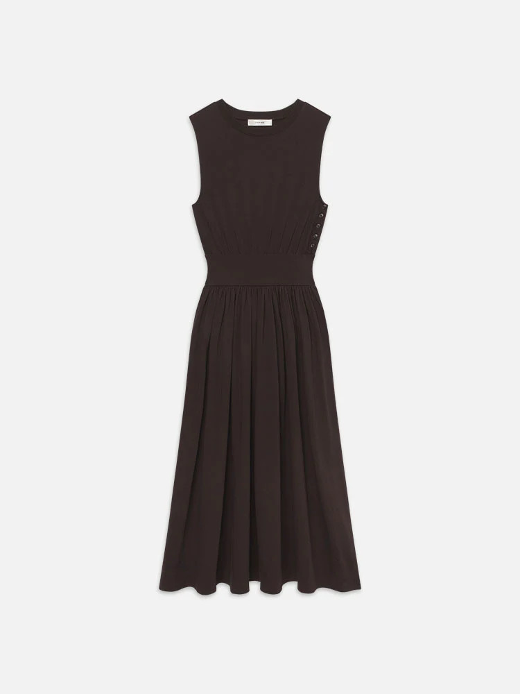 Banded Jersey Button Dress  in  Chocolate Brown | Frame Denim