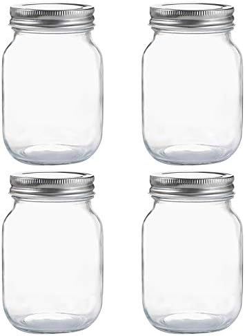 Amazon.com: Glass Regular Mouth Mason Jars, 16 oz Clear Glass Jars with Silver Metal Lids for Sea... | Amazon (US)