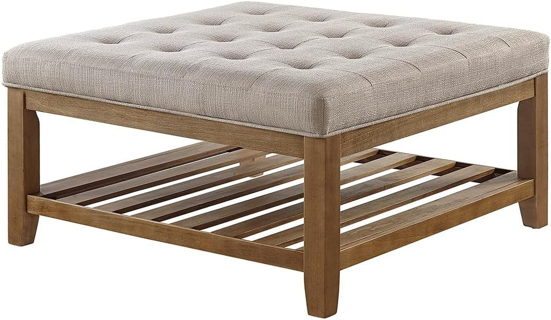 24KF Large Square Upholstered Tufted Linen Ottoman Coffee Table, Large Footrest Ottoman with Soli... | Amazon (US)