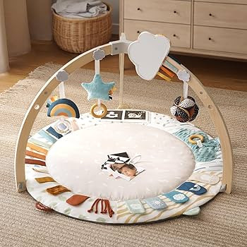 Blissful Diary Baby Play Gym & Activity Mat, 5 Developmental Zones Wooden Tummy Time Mat with 5 D... | Amazon (US)