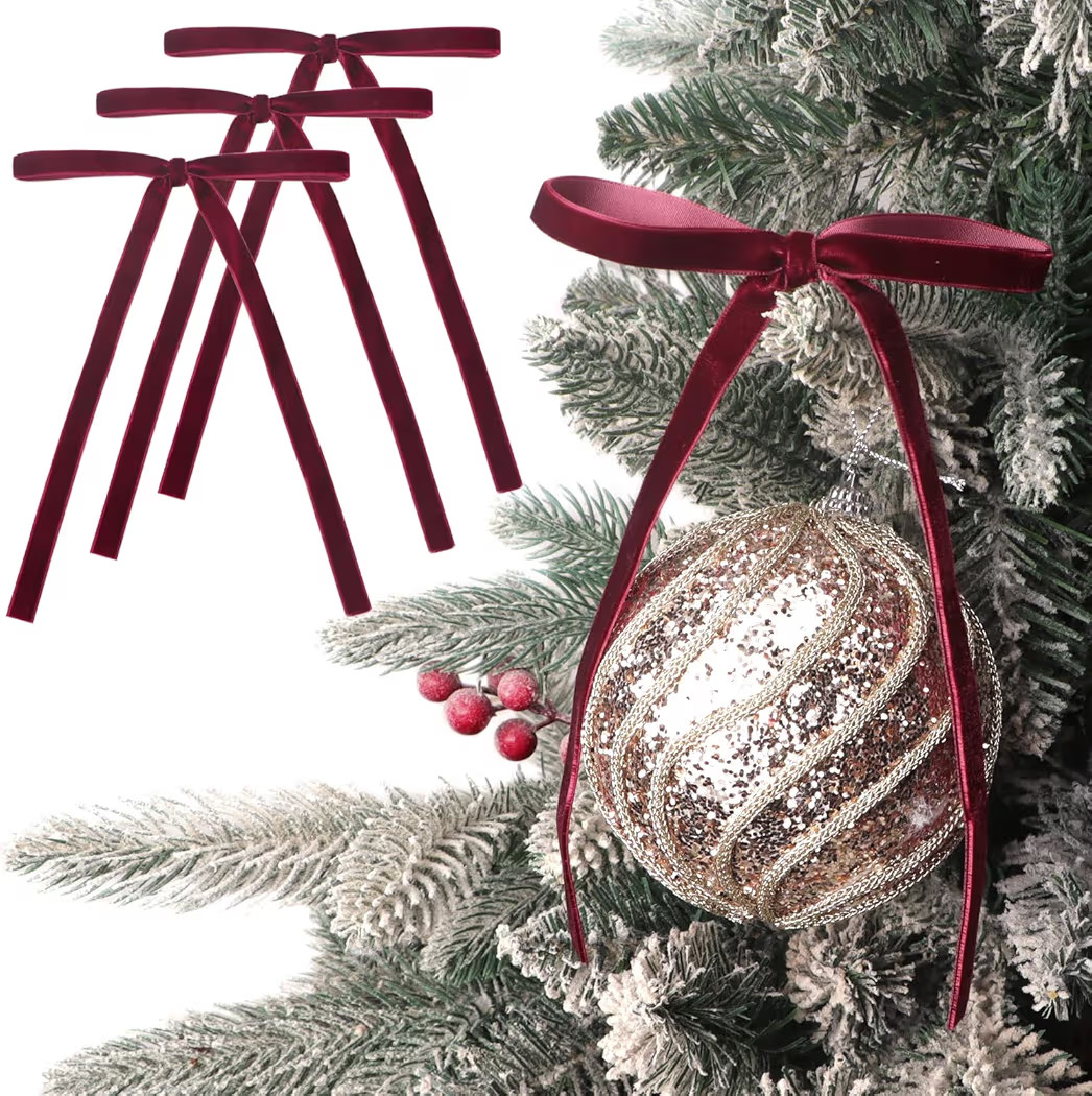 Ribbli Burgundy Velvet Bows for Christmas Tree 24 Pcs Vintage Wreath Ribbon Bows for Door Garland... | Amazon (US)