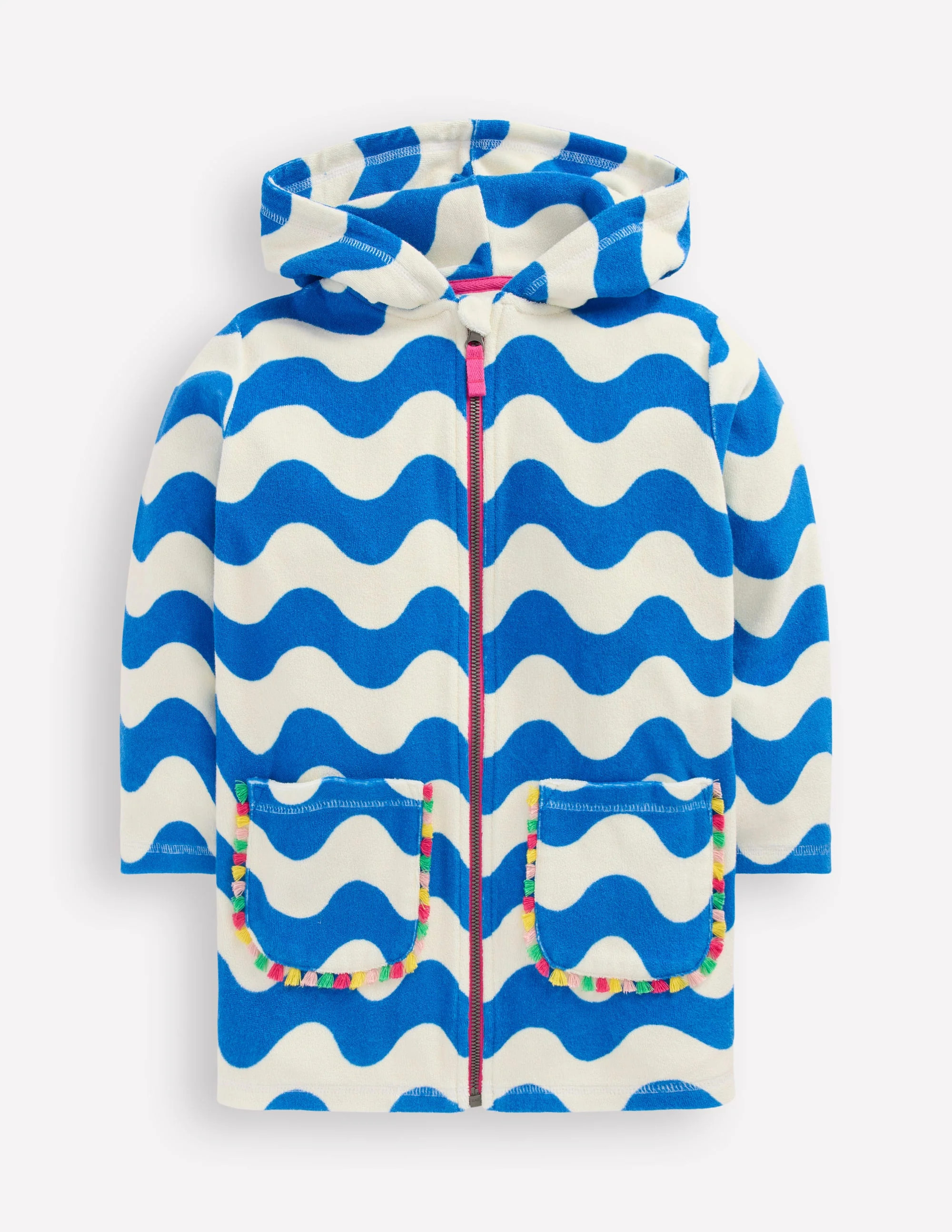 Romie Towelling Zip Throw-On-Blue and Ivory Wave | Boden (US)