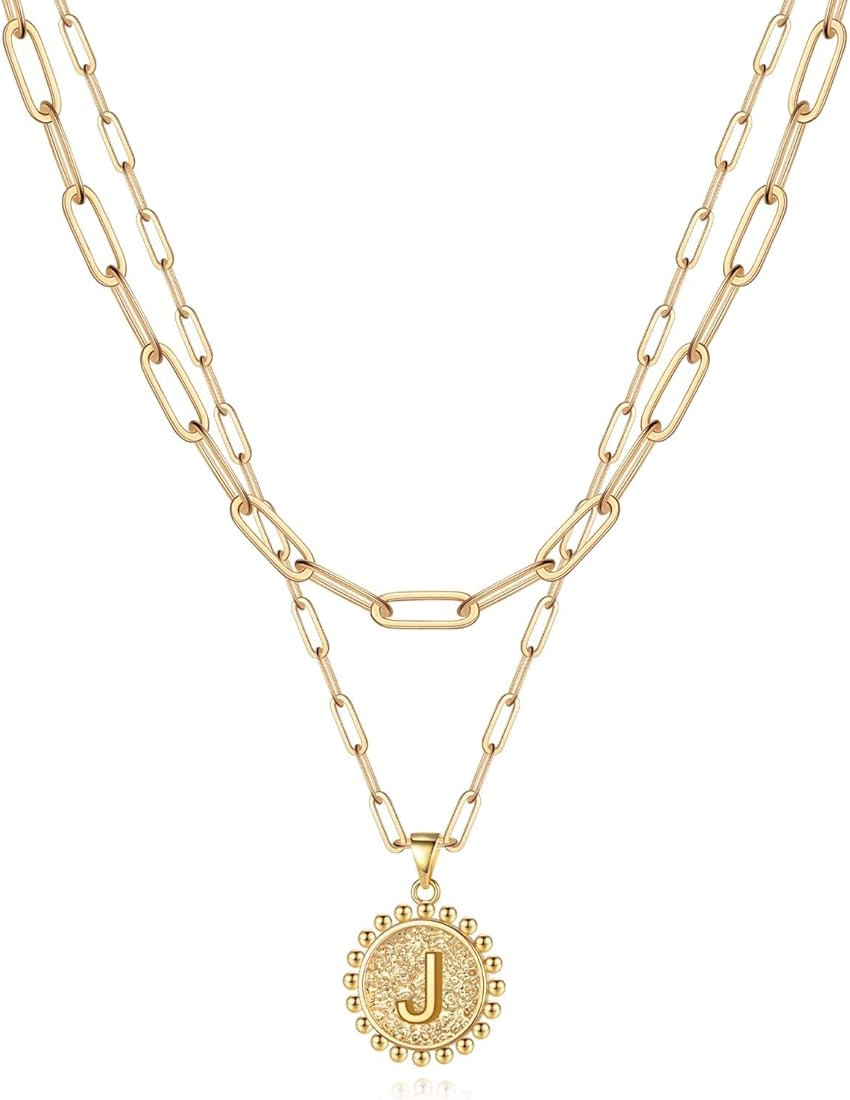 Yoosteel Gold Initial Necklaces for Women Girls, 14K Gold Plated Dainty Layering Paperclip Link C... | Amazon (US)
