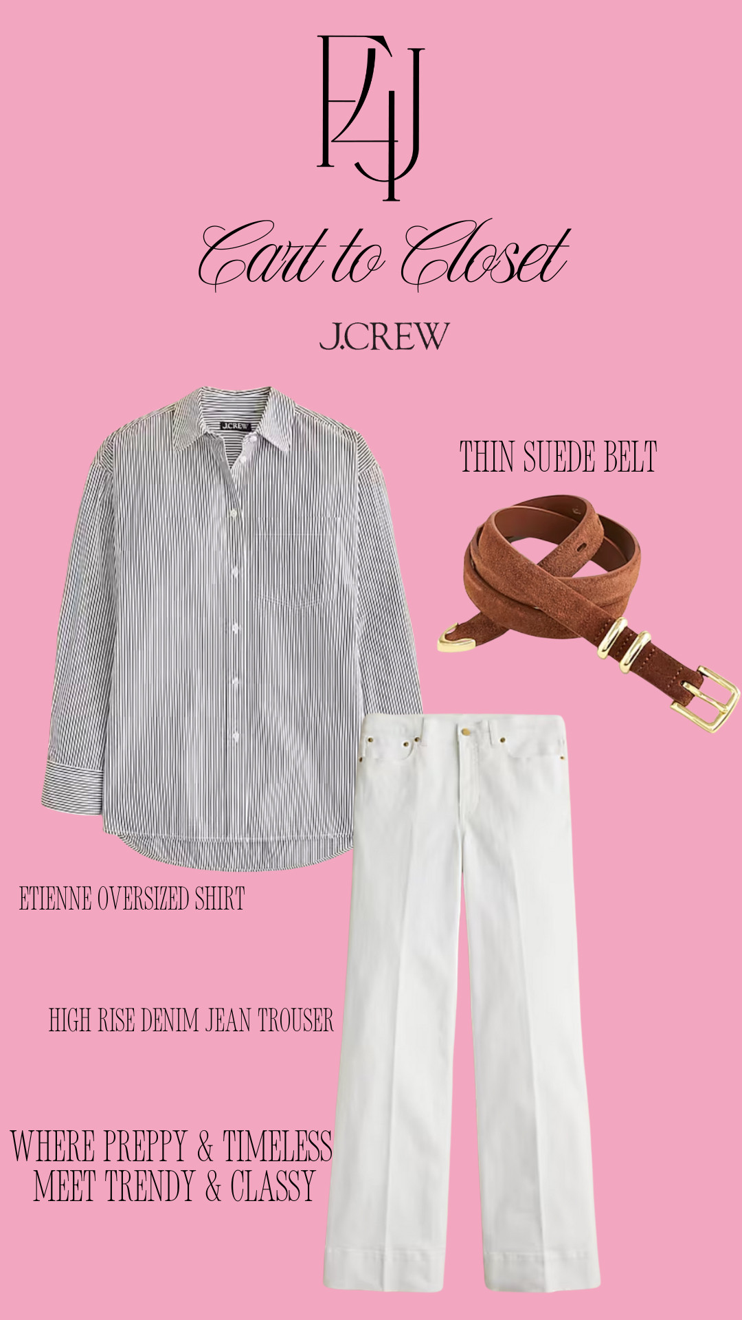 Love when an outfit captures so much! This latest look from J.Crew is definitely a cart to closet keeper. P.S. The cute suede belt is currently on sale too!

Fit4Janine, Preppy, Classy, Spring Fashion 

 #LTKSeasonal #LTKStyleTip