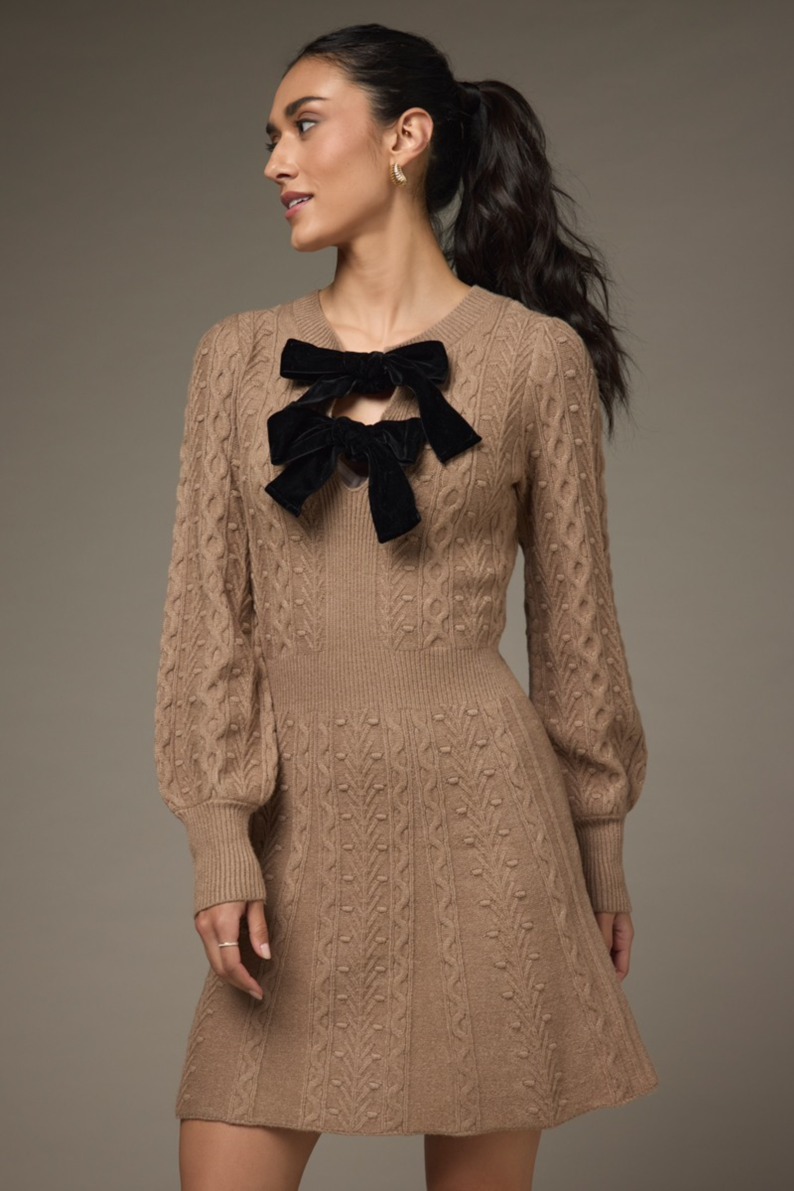 Alyssa Double Velvet Bow Mini Sweater Dress | Francesca's