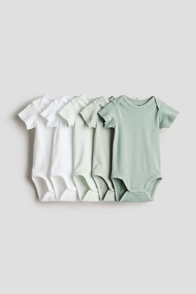 5-pack cotton bodysuits - Green/Light green - Kids | H&M GB | H&M (UK, MY, IN, SG, PH, TW, HK)