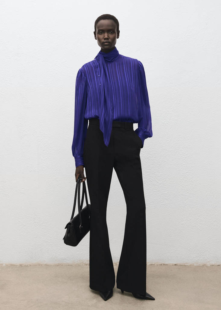 Striped blouse with scarf blue - Woman - 4 - MANGO | Mango (US/MX/AU)