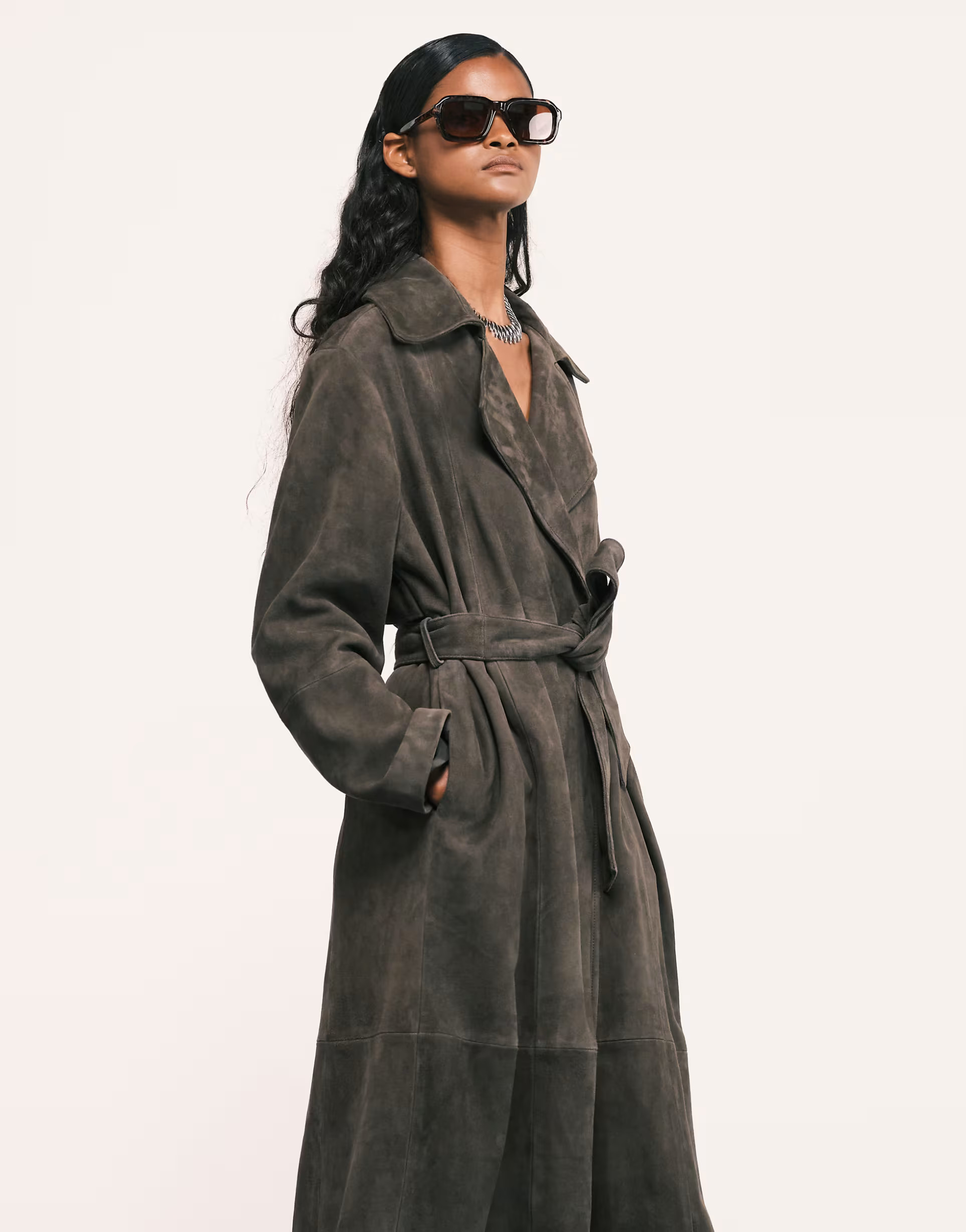 ASOS DESIGN premium suede trench coat in dark olive | ASOS | ASOS (Global)