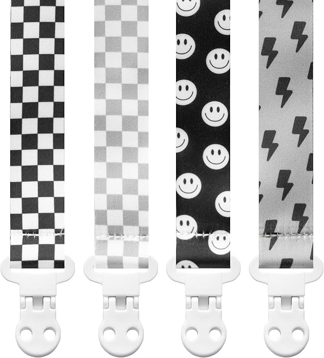 Stadela Baby Pacifier Clip Holder - Boy and Girl Unisex 4 Pack Gift Set – Neutral Retro Checker... | Amazon (US)