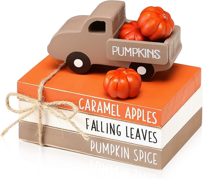 Fall Table Decor Tiered Tray Decor, Wooden Fall Signs with Book Stack | Amazon (US)