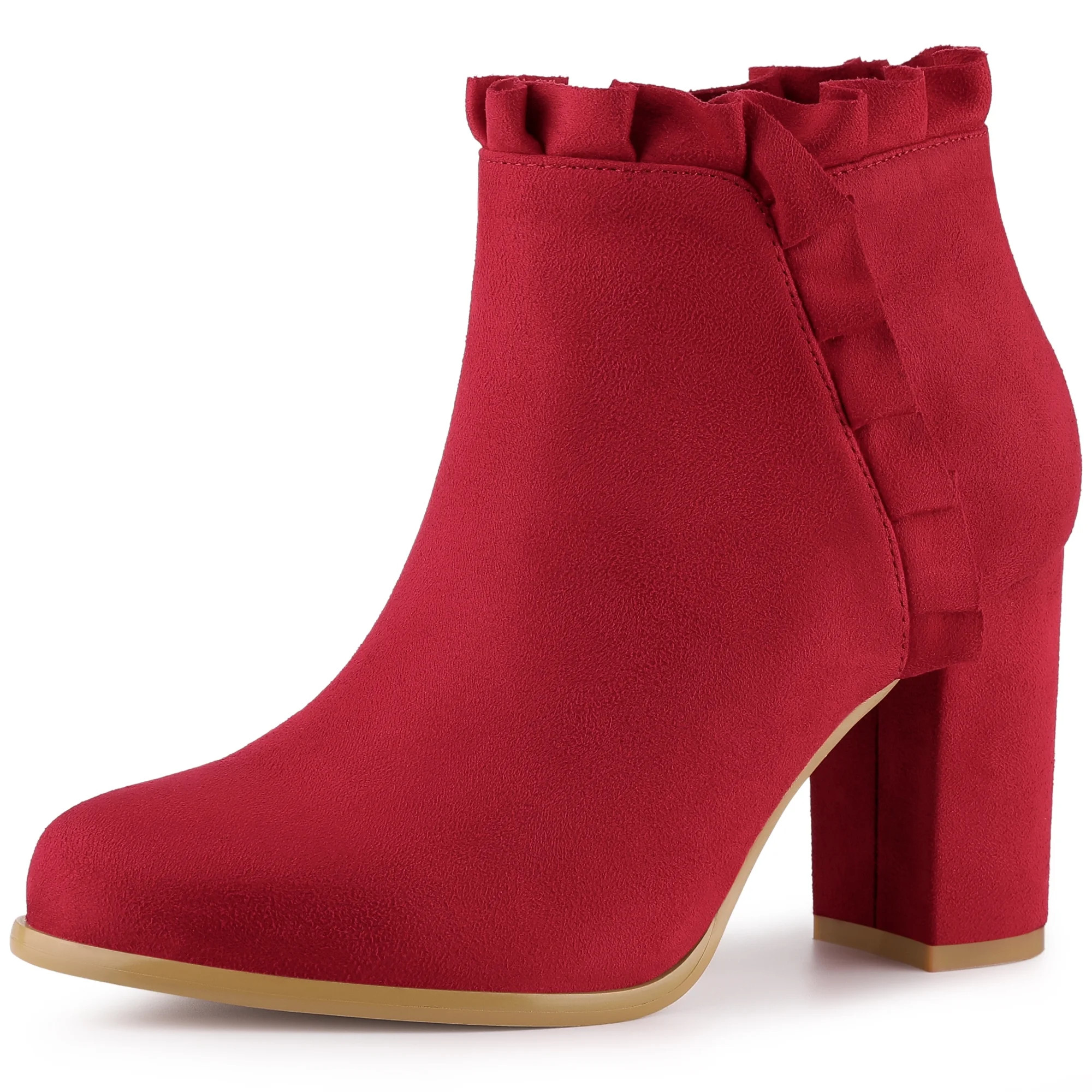 Unique Bargains Women's Ruffle Block High Heel Ankle Boots | Walmart (US)