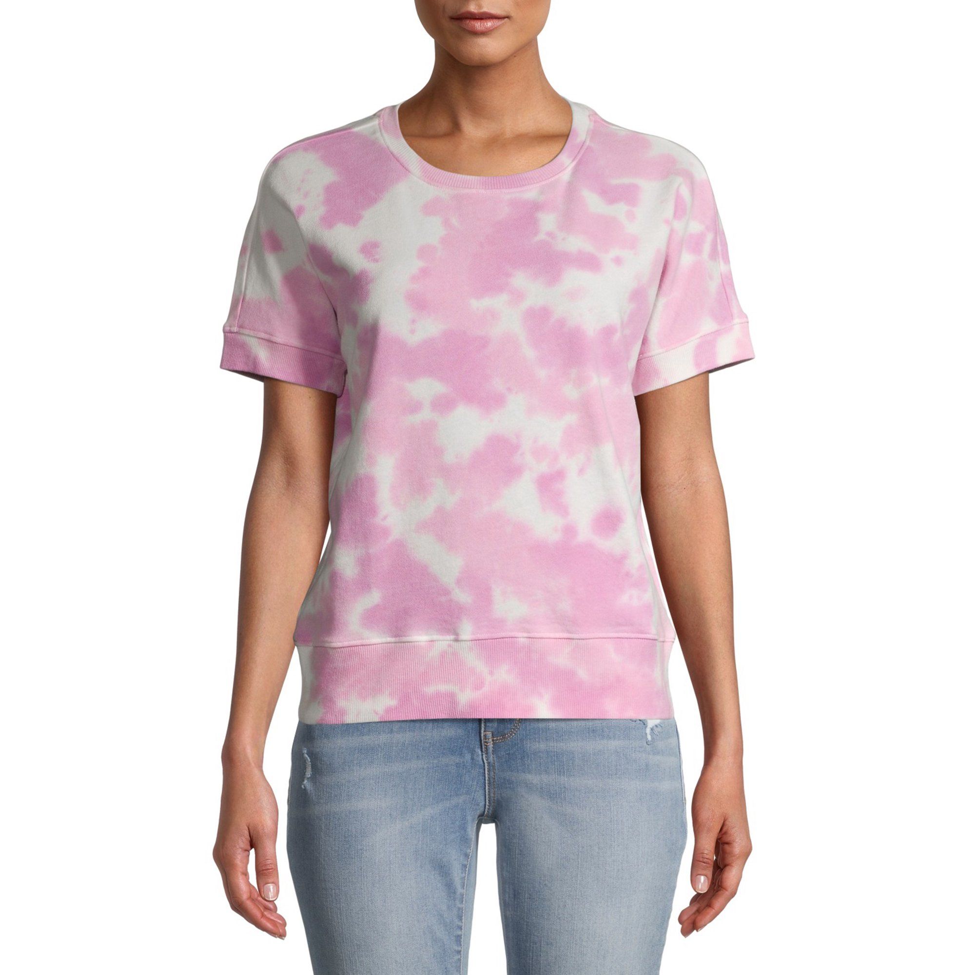 Time and Tru Women's Short Sleeve Tie Dye Sweatshirt | Walmart (US)