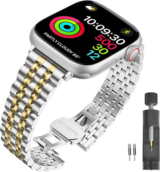PUGO TOP Stainless Steel Band Compatible with Apple Watch 49mm 46mm 45mm 44mm 42mm 41mm 40mm 38mm... | Amazon (US)